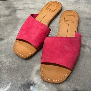 Dolce Vita Pink Suede Leather Open Toe Slip On Flats / Slides / Sandals Size 8.5